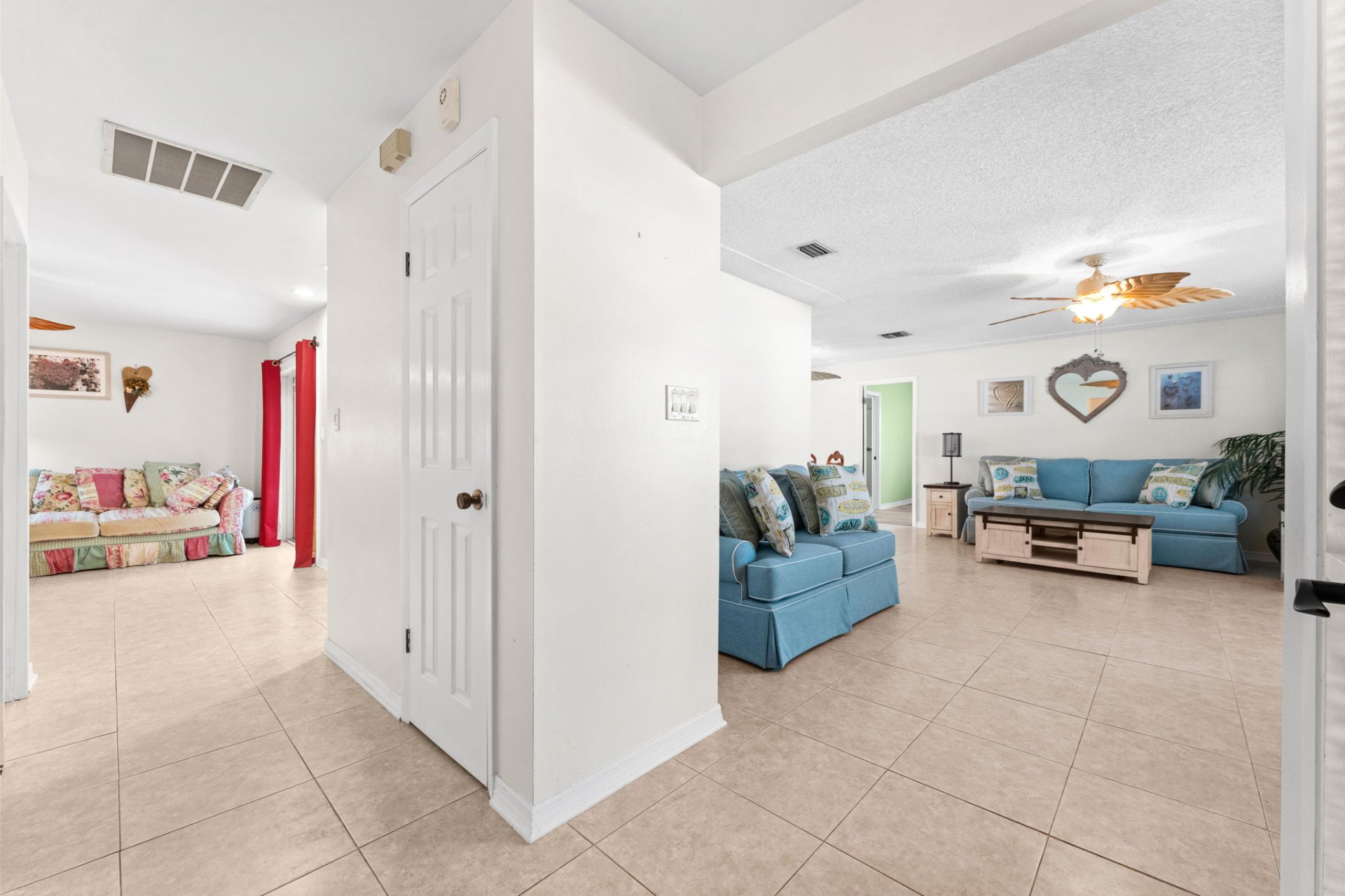 Central foyer connecting living spaces and bedrooms